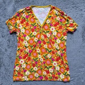 Women’s Medium Little Sleepies Short Sleeve Pajama Top VNeck Sunny Garden Floral